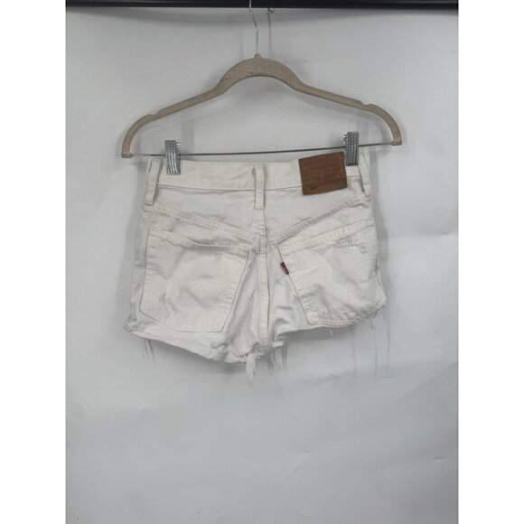 Levis Premium 501 Shorts Womens 24 White Denim Button Fly Jean Cut Off Festival - Picture 2 of 8